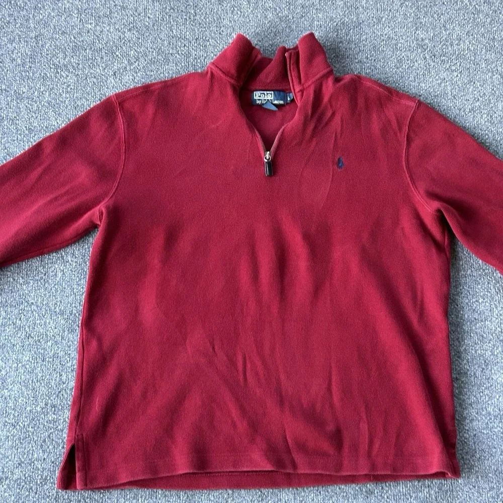 Polo Ralph‎ Lauren Shirt Mens Large Red Pullover 1/4 Zip Vintage Rib Knit Jumper